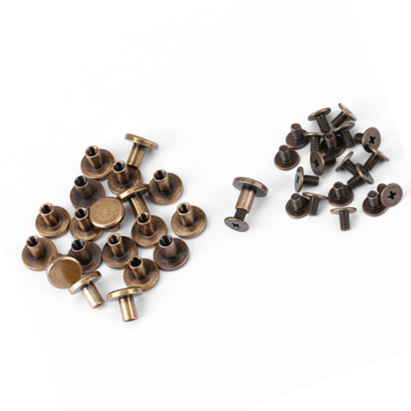 20pcs Flat Head Copper Brass Screws Nuts Nails Rivets Leather Cap Accessory (8mm)