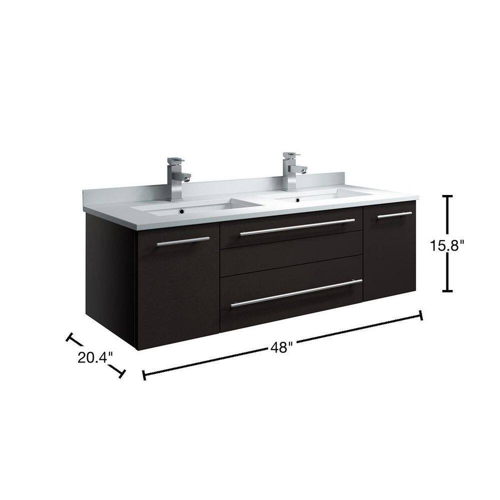 Fresca Lucera 48 in. W Wall Hung Bath Vanity in Espresso with Quartz Stone Double Sink Vanity Top in White with White Basins FCB6148ES-UNS-D-CWH-U