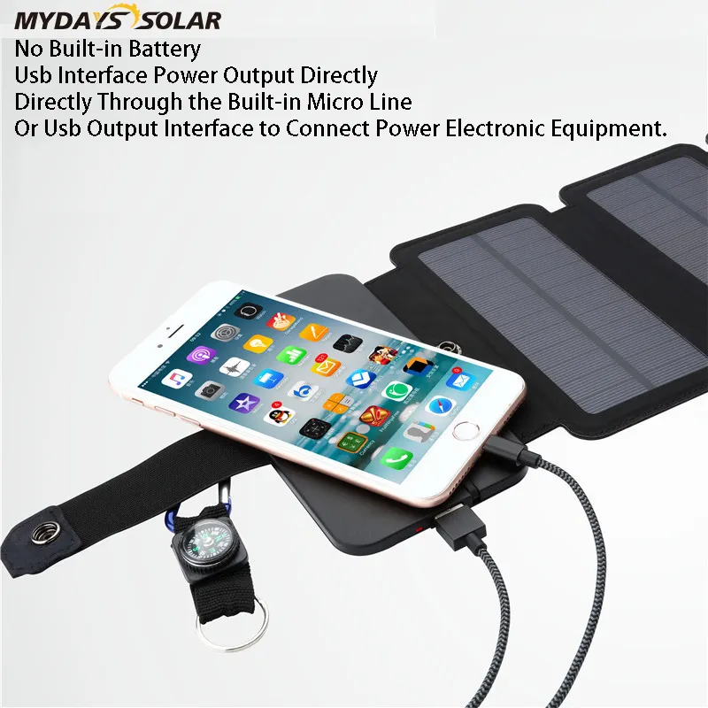 Mydays Tech 6W Portable Mobile Phones Power Bank Foldable Solar Panel Charger for Hiking Camping Traveling