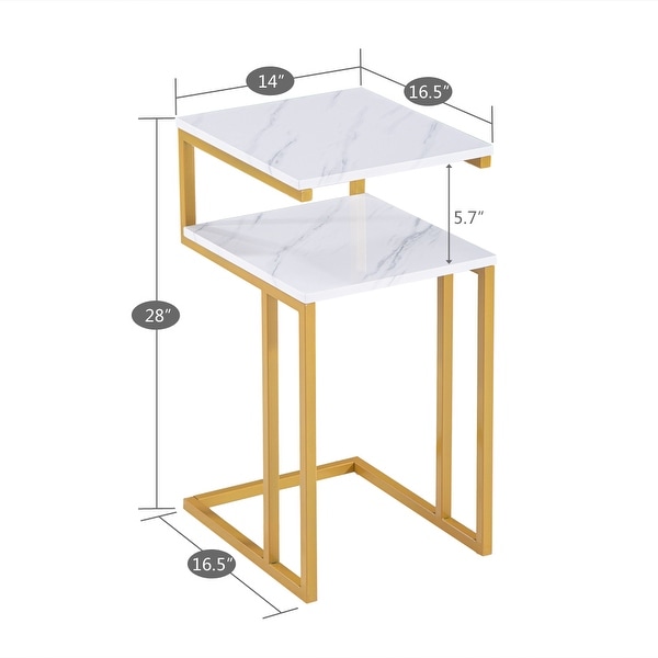 C-Type Side Table Double-Layer Gold Marble Sticker Modern Industrial End Table