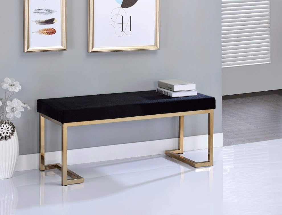 Acme Boice Bench  Black Fabric and Champagne   Contemporary   Upholstered Benches   by GwG Outlet  Houzz