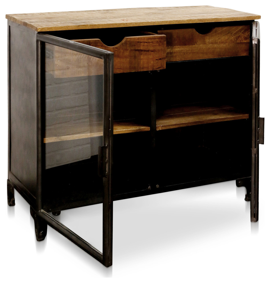 Jasper Two Drawer Accent Cabinet With Natural Wood Top and Drawers Espresso   Industrial   Accent Chests And Cabinets   by StyleCraft  Houzz