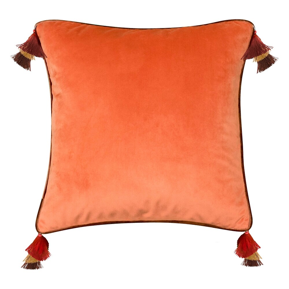 Edie At Home Velvet Reversible Tassel Decorative Throw Pillow  Tigerlily/Marigold