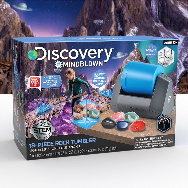 Discovery #Mindblown 18-Piece Rock Tumbler Set with Polishing Machine， Rocks and Jewelry Accessories