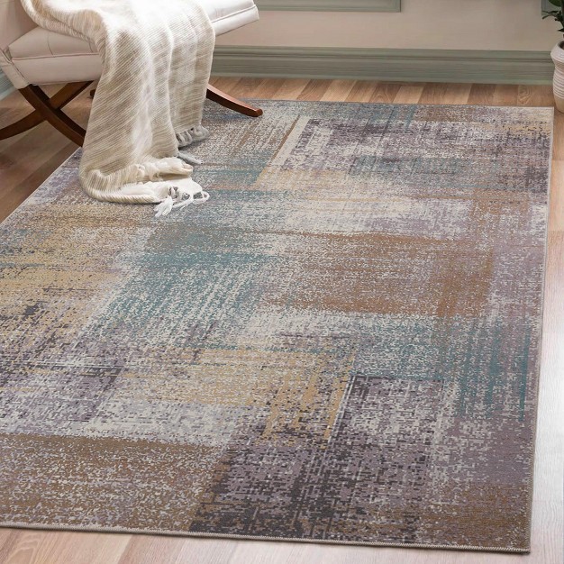 Brushed Patchwork Distressed Abstract Modern Machine Washable Indoor Area Or Runner Rug By Blue Nile Mills