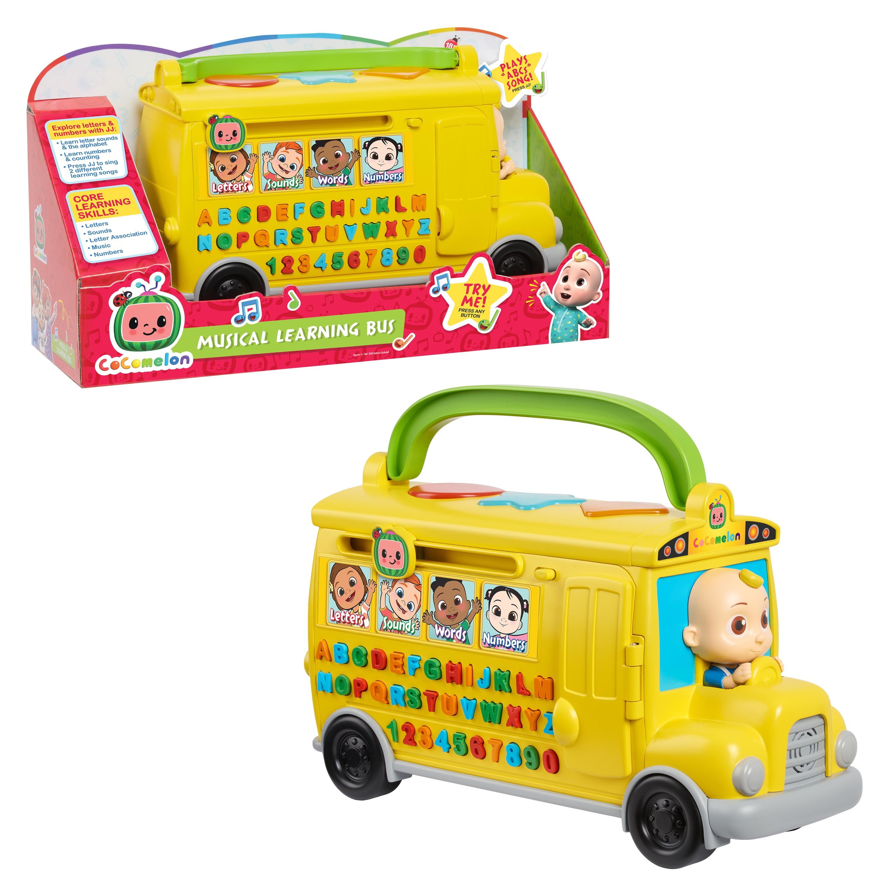 CoComelon Musical Learning Bus， Number and Letter Recognition， Phonetics， Yellow School Bus Toy Plays ABCs and Wheels on the Bus， Officially Licensed Kids Toys for Ages 18 Month， Gifts and Presents