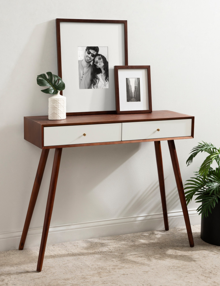 Finco Console Table  Walnut Brown/White 36x12x30   Midcentury   Console Tables   by Uniek Inc.  Houzz