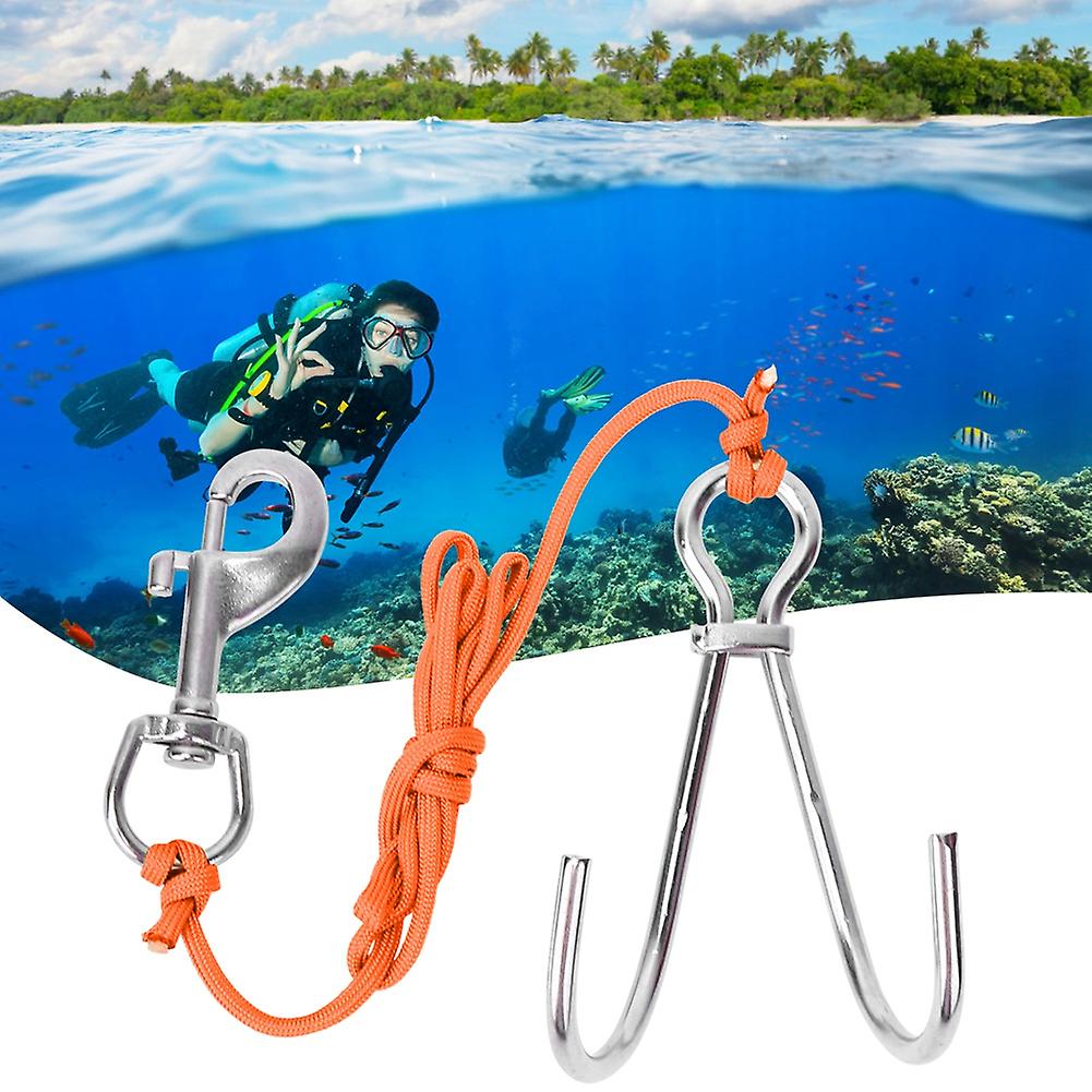 High Quality Stainless Steel Underwater Scuba Diving Drift Rock Single Hook Rope Safety Gear Equipmentorange