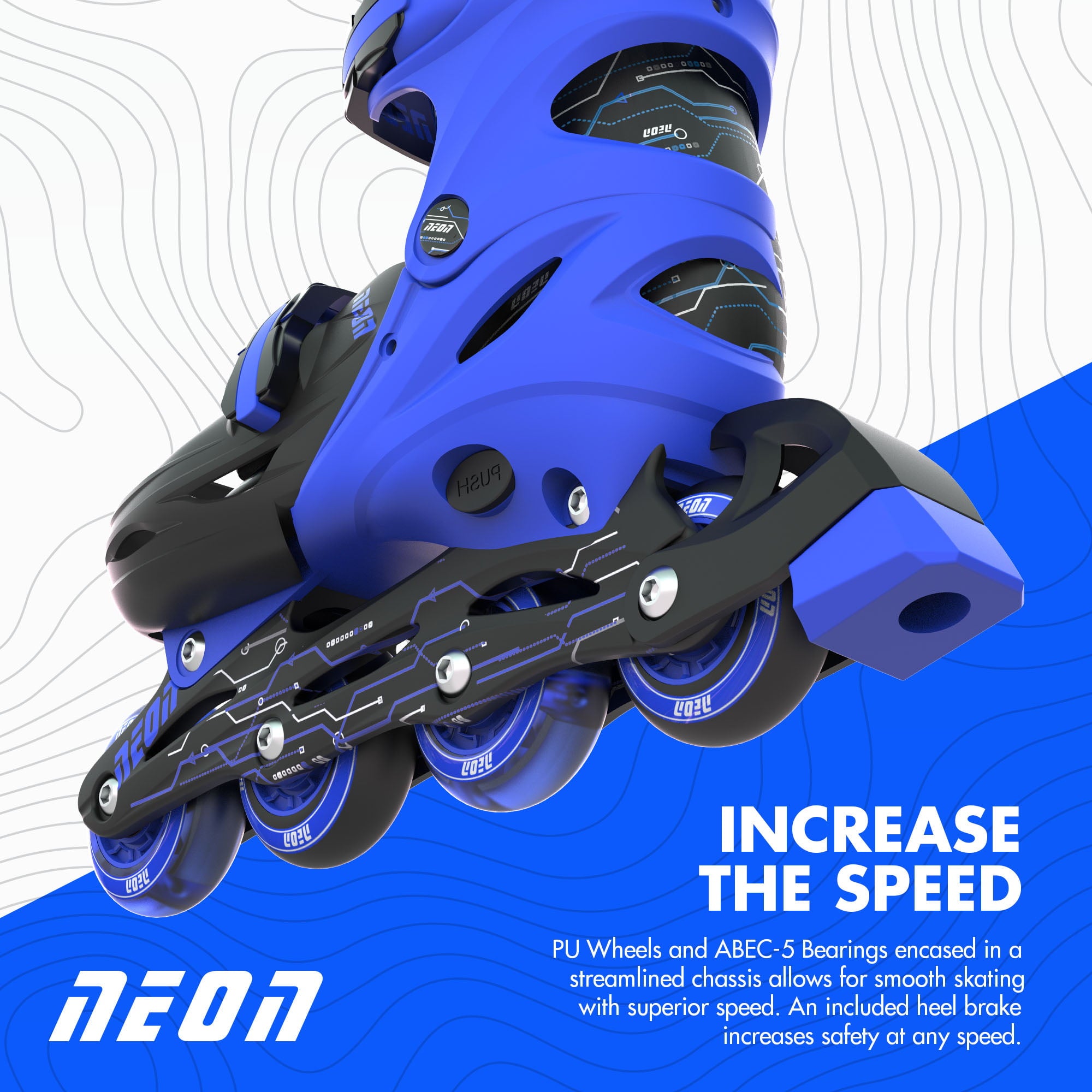 Neon Kids Inline Skates Size 3-6， One Pair， Blue， Boys and Girls