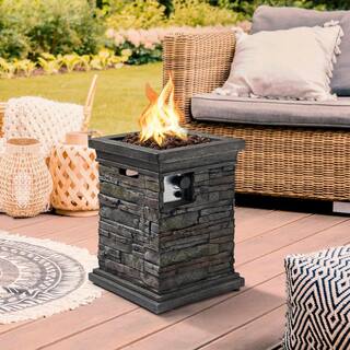 Kadehome 25 in. Gray Square Column Propane Gas Fire Pit Outdoor Garden Slate Rock KA-Eh07