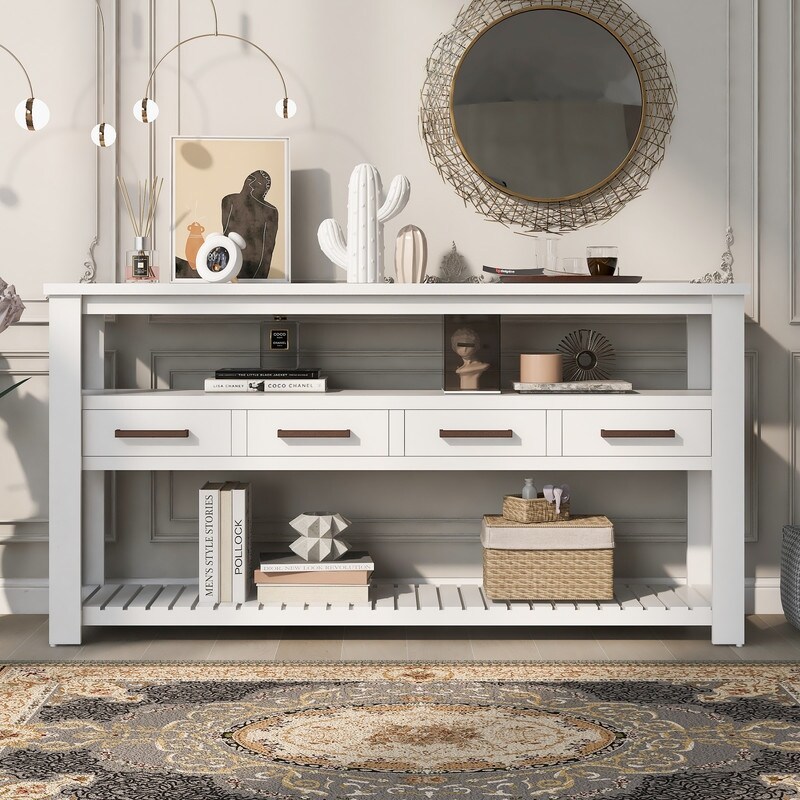 Modern Console Table Entryway Table with 4 Drawers 2 Shelves