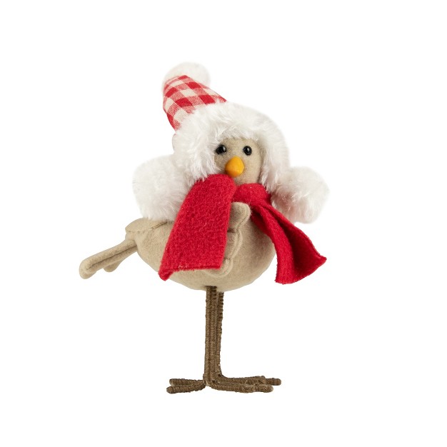 Right Facing Standing Bird With Red Scarf And Plaid Hat Christmas Figure