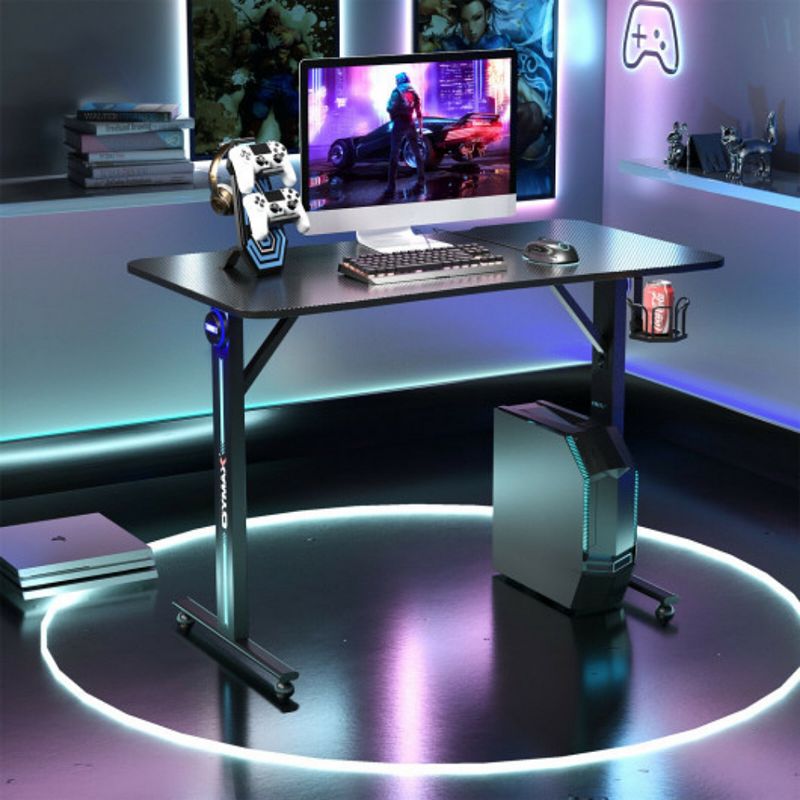 Home Office  PC Computer Gaming Desk with LED Lignt and Gaming Handle Rack-Black