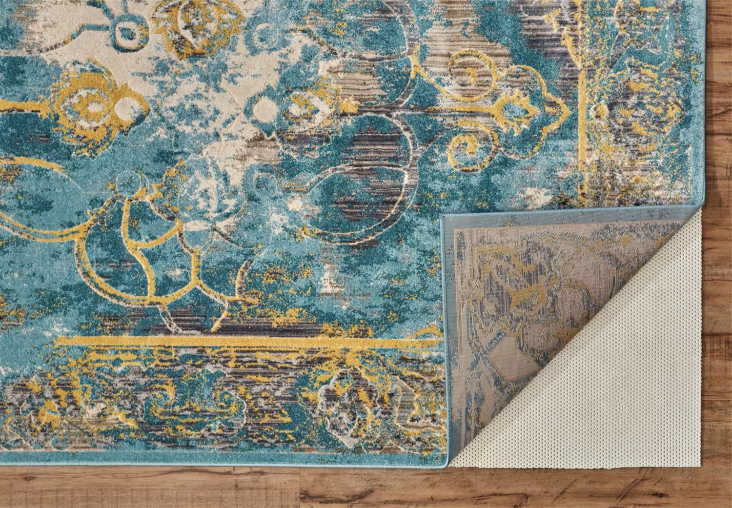 Arsene Teal and Yellow Rug by BD Fine