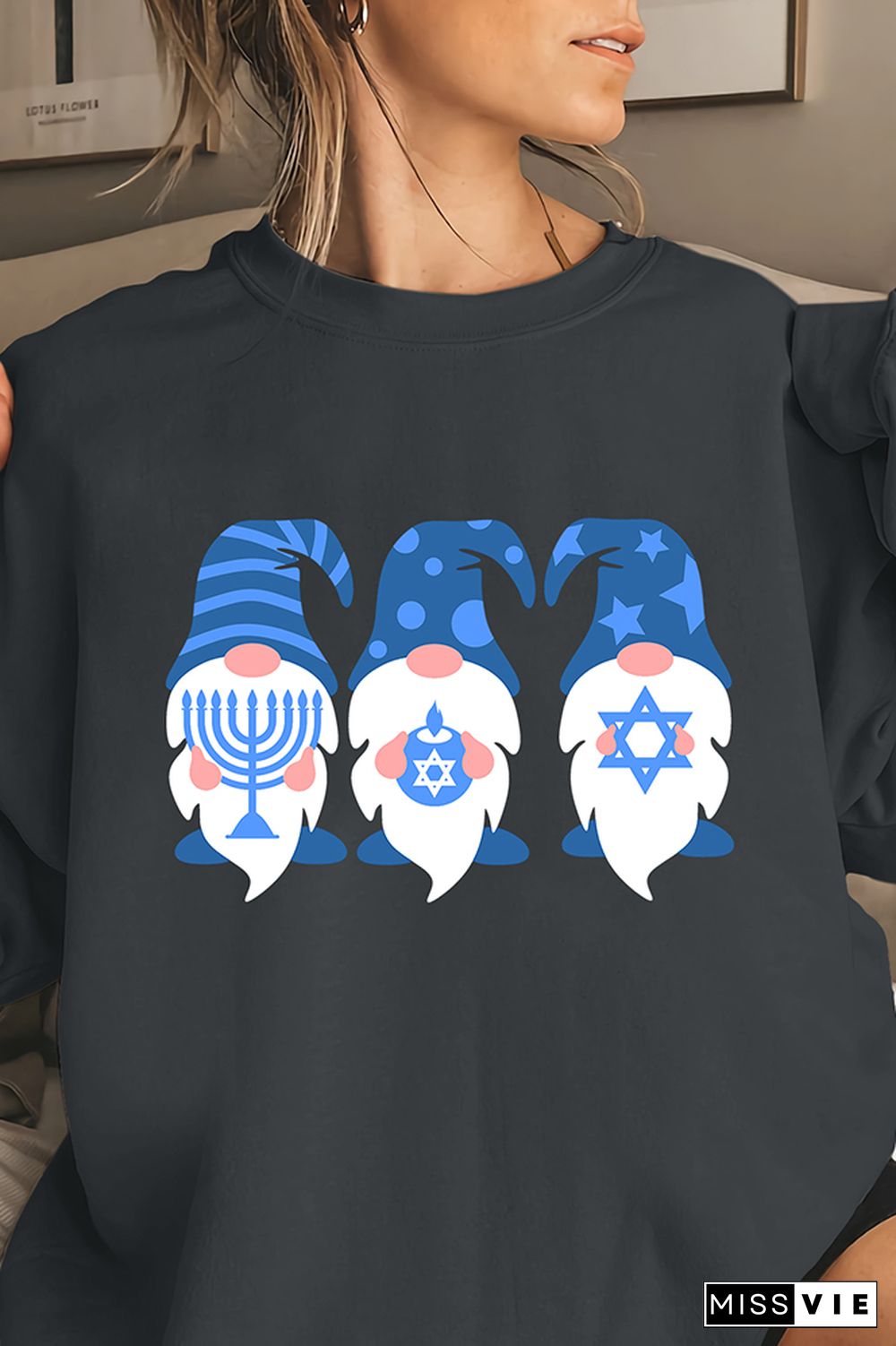 Hanukkah/Chanukah Print O-neck Long Sleeve Sweatshirts Women Wholesale