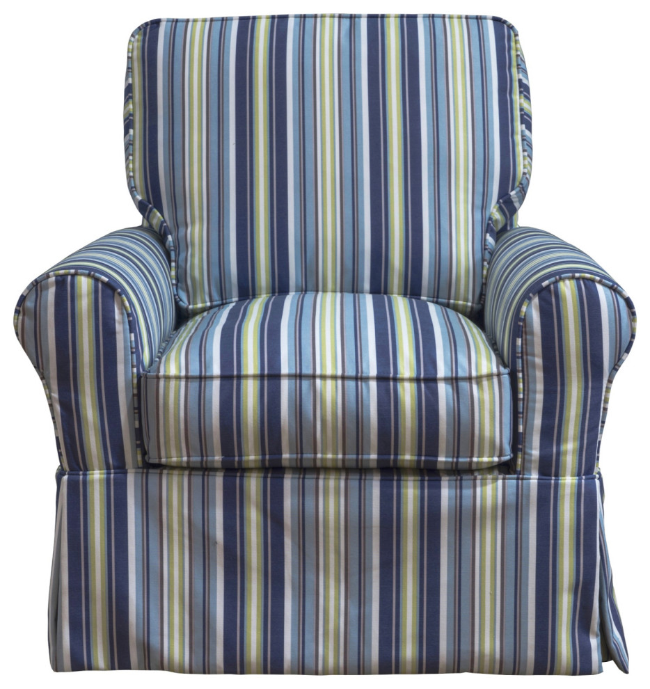 Horizon Slipcovered Swivel Rocking Chair  Performance Fabric  Beach Striped   Farmhouse   Armchairs And Accent Chairs   by VirVentures  Houzz