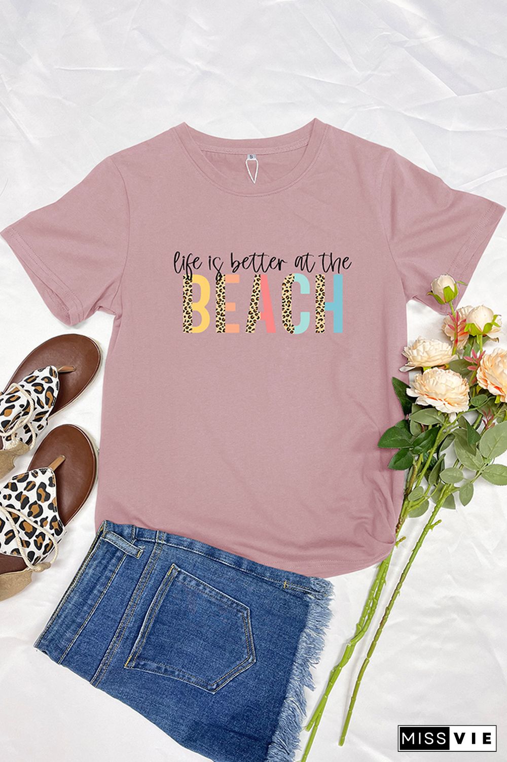 Life is better at the beach Sleeve Graphic Tee Wholesale