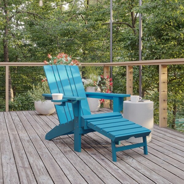 Commercial AllWeather Adirondack Chair with Pullout Ottoman and Cupholder