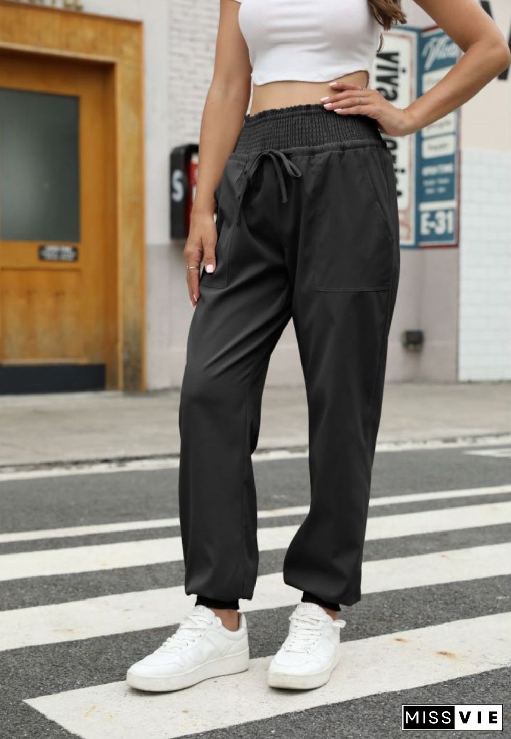 Shirred Waist Jogger Pants