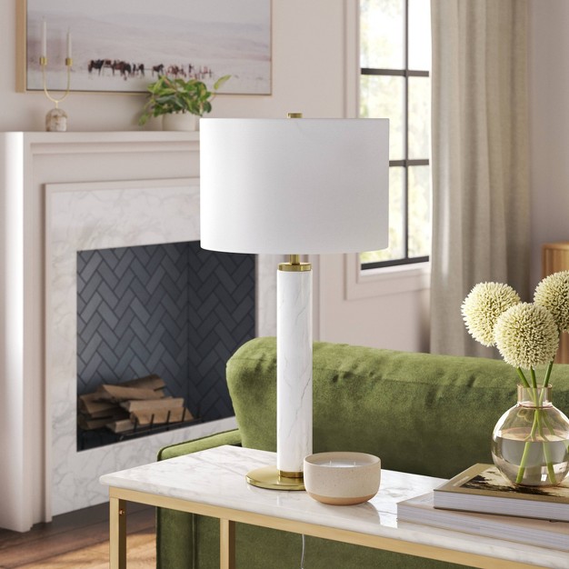 Faux Marble Stick Table Lamp White