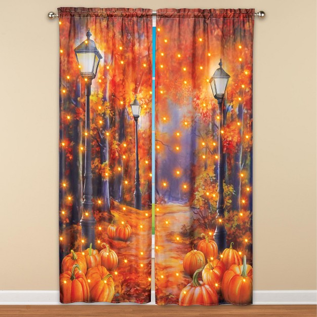 Collections Etc Led Lighted Fall Pumpkin Harvest Scene Drapes