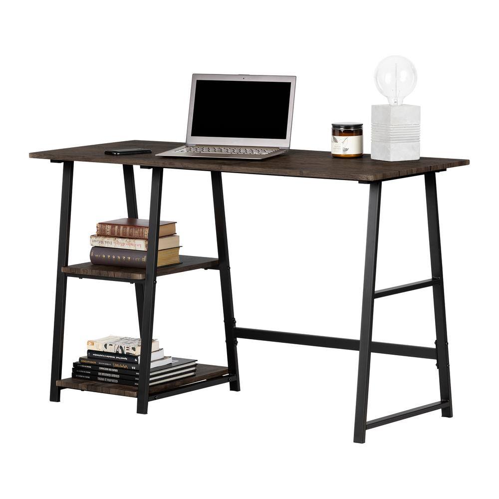 South Shore 19.7 in. Rectangular Cracked Fall OakBlack Writing Desks with Open Storage 12112