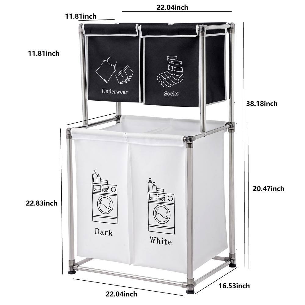 Tileon Laundry Hamper 2-Tier Laundry Sorter with 4-Removable Bags for Organizing Clothes AYBSZHD2515