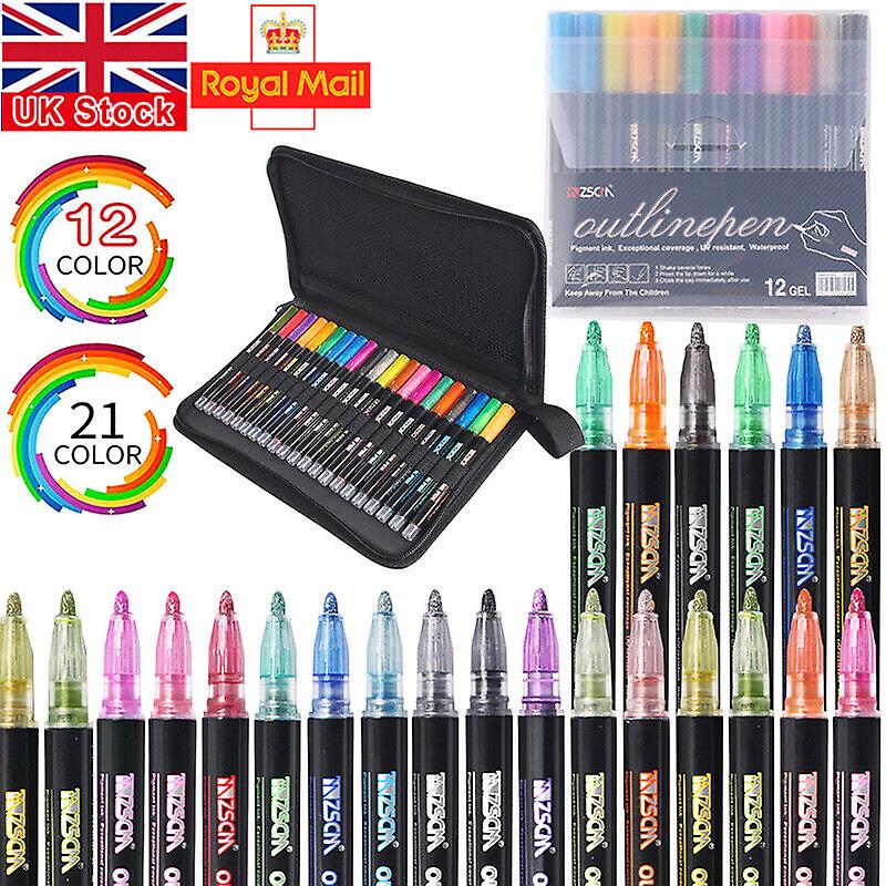 Drawing Marker Pens Double Line Outline Pens 12 Color Self Outline Metallic. W12068984