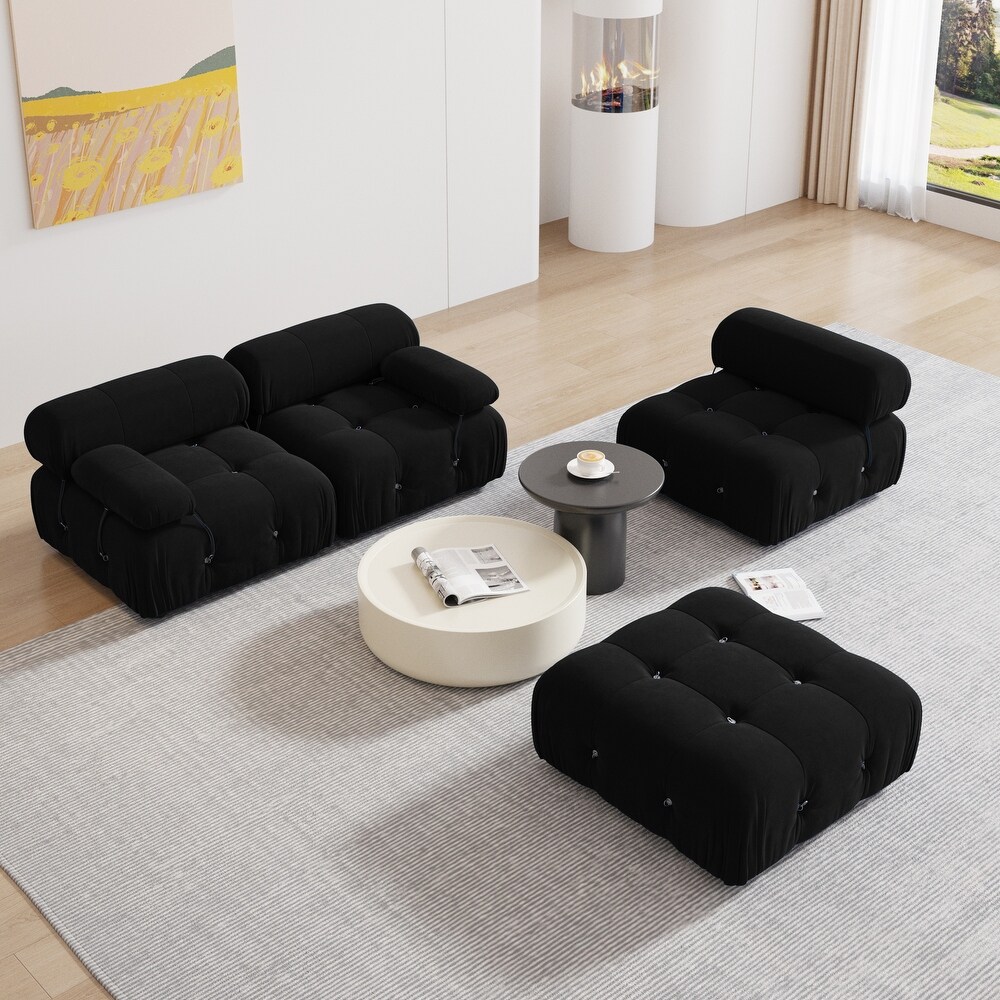 Minimalism Black Velvet Upholstered Module Sectional Sofa Lounge Salon Couch for Living Room