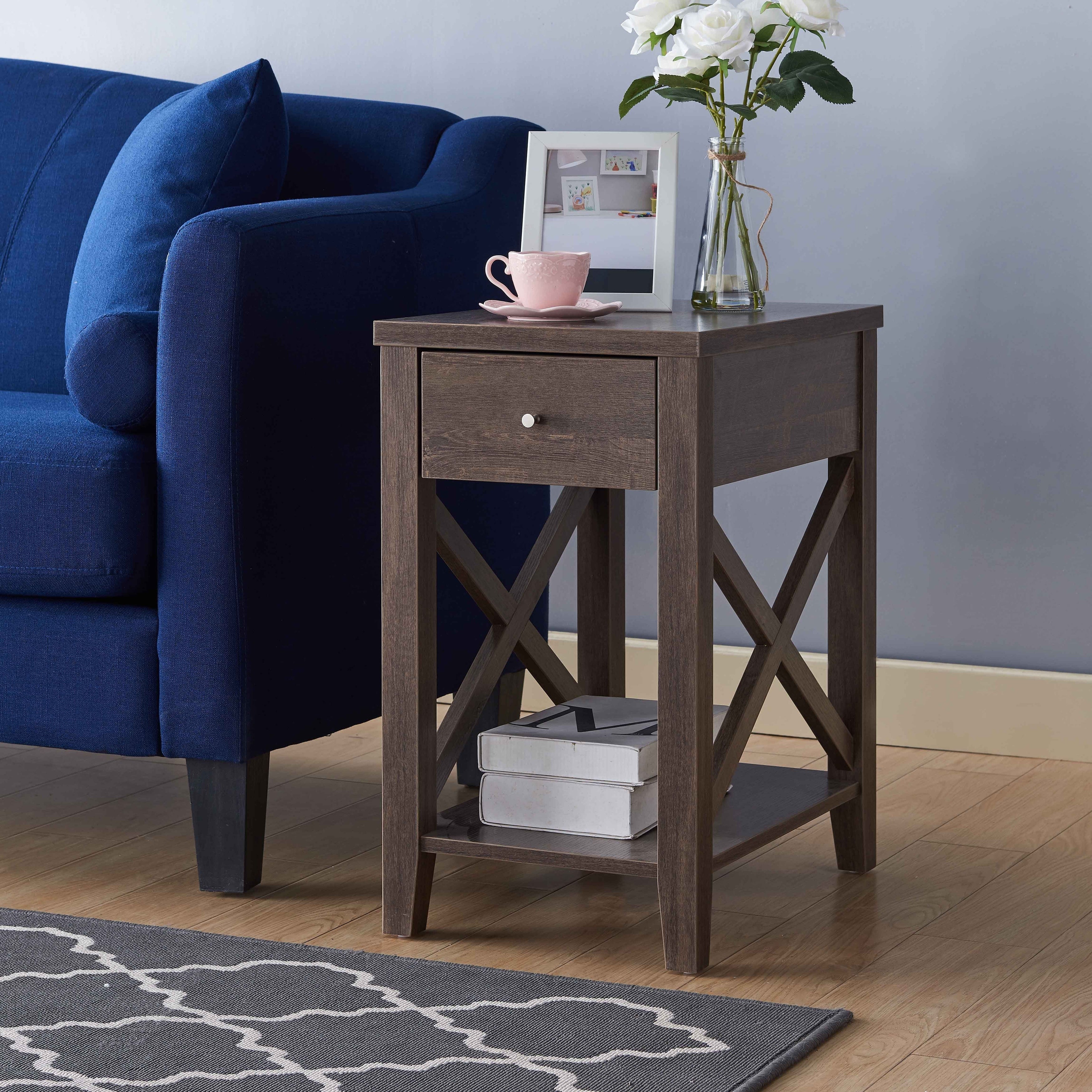 SINTECHNO Contemporary End Table With Drawer And Shelf