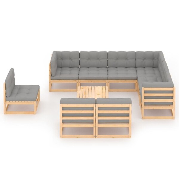 10 Piece Patio Lounge Set with Cushions Solid Wood Pine