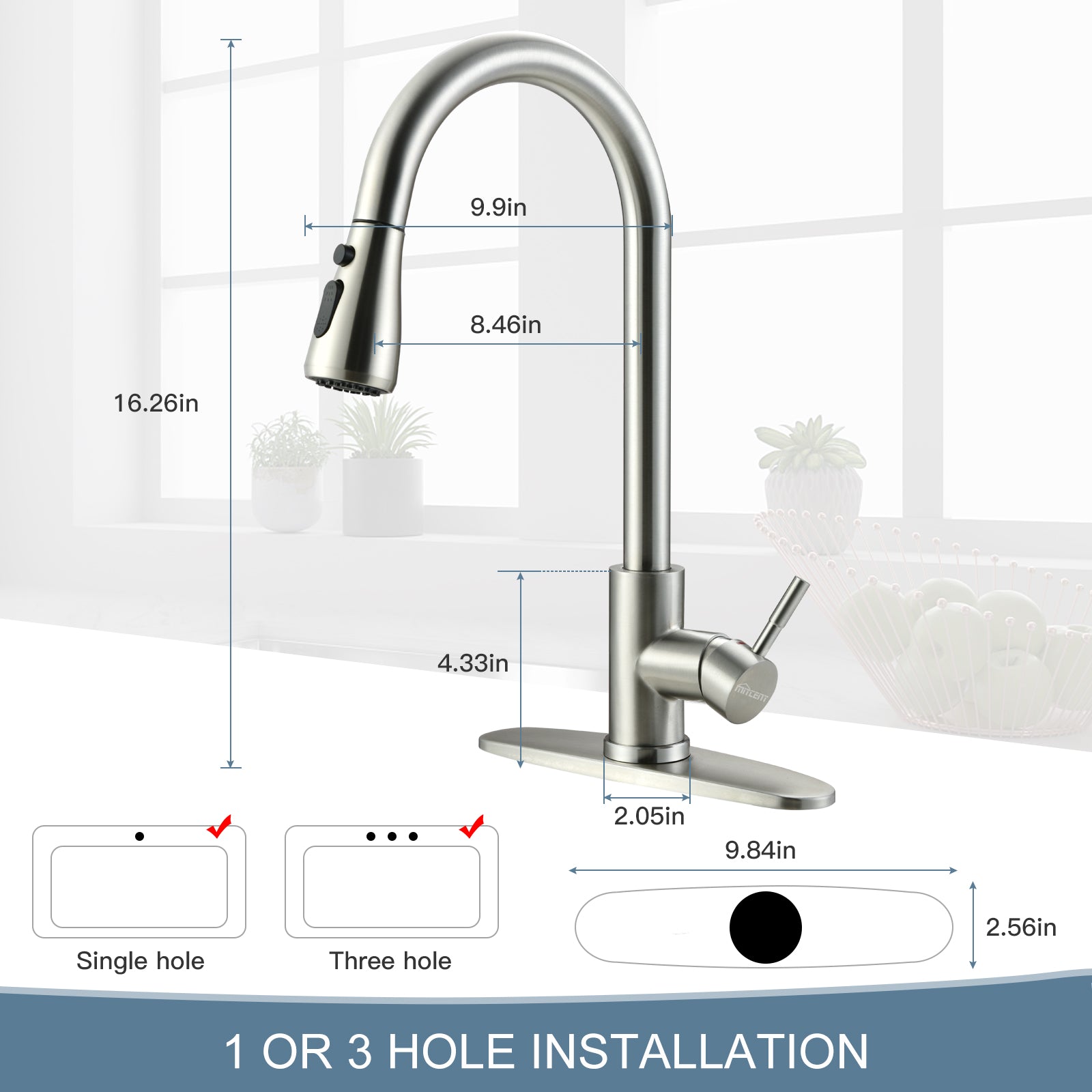 Mitcent Pull Down Brushed Nickel Kitchen Faucet with Sprayer Single Handle Sink Faucet