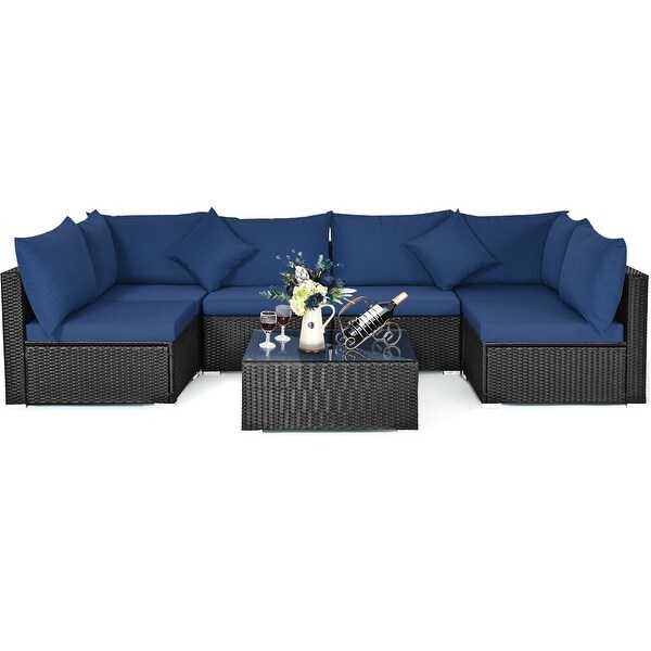 Costway 7PCS Patio Rattan Sofa Set Sectional Conversation Furniture