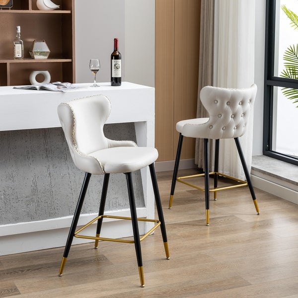 Set of 2 Counter Height Barstools with Backs Modern Dining Bar Chairs with Iron Legs Modern Counter Stools