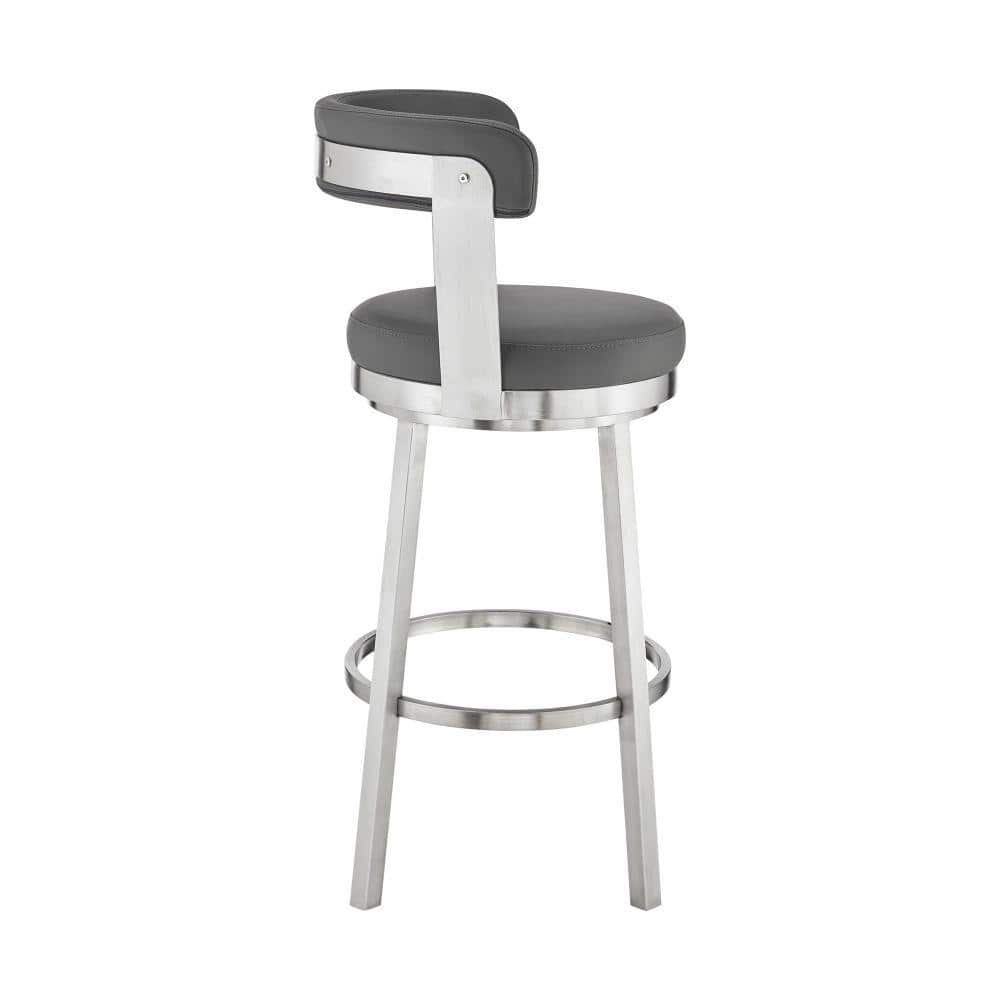 Benjara 40 in. Light Gray Faux Leather Bar Height Swivel Stool with Steel Legs with Metal Frame BM283295