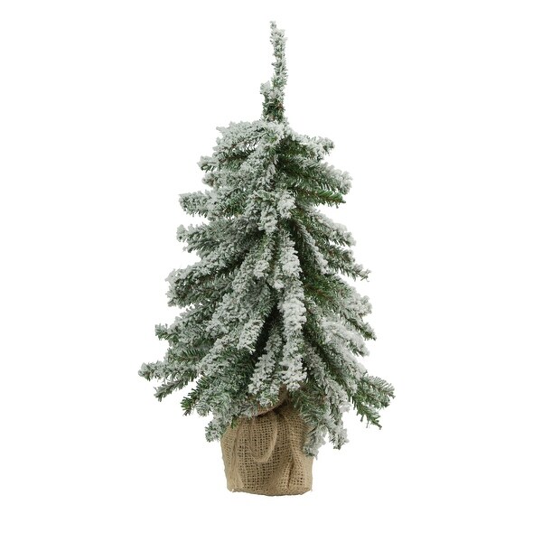 15 Potted Flocked Downswept Mini Village Pine Medium Artificial Tree