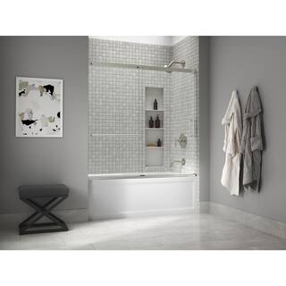 KOHLER Elate 59.625 in. W x 56.75 in. H Sliding Frameless Tub Door in Anodized Matte Nickel with Crystal Clear Glass 707609-6L-MX