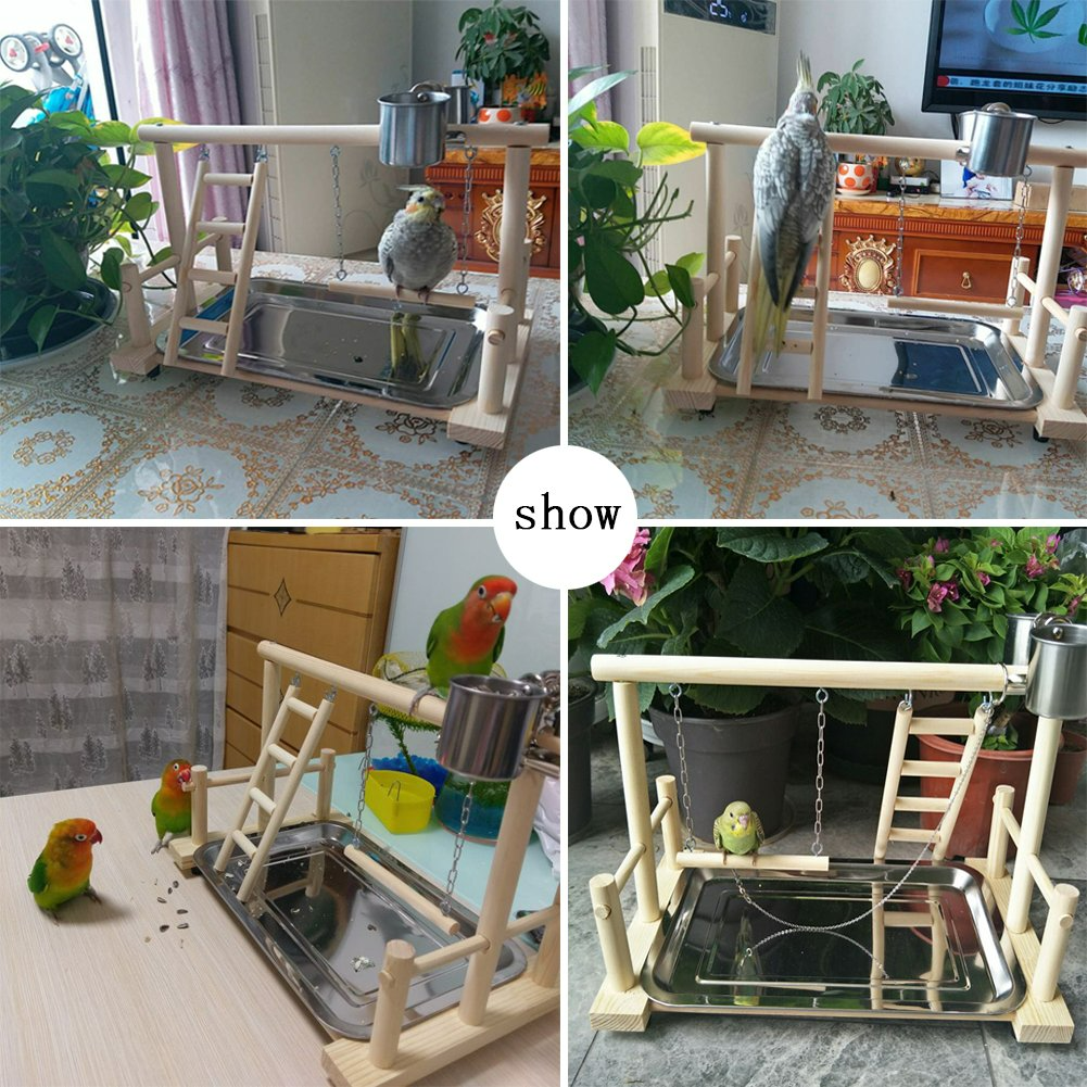 QBLEEV Parrots Playstand Bird Playground Wood Perch Gym Stand Playpen Ladder with Toys Exercise Playgym for Conure Lovebirds