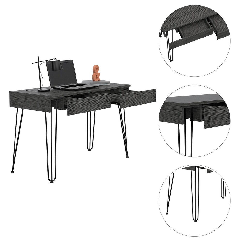 Modern Simple 2 Drawer Writing Desk with Hairpin Legs