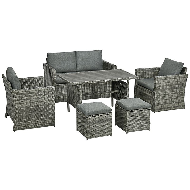 Outsunny 6 Pieces Patio Dining Set Rattan Furniture Set with Cushions Gray