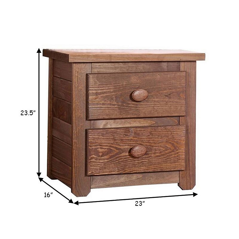 Wooden 2 Drawers Night Stand In Mahogany Finish， Brown