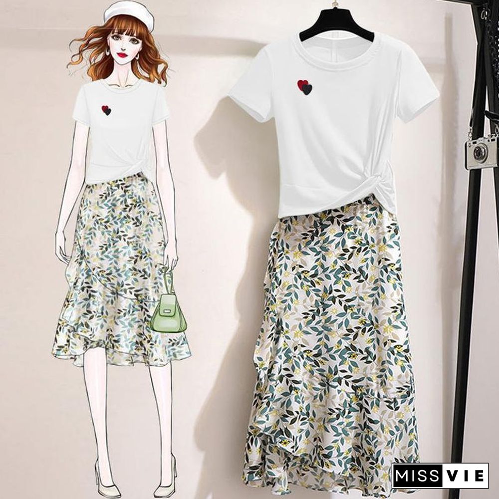 Fashion Short Tee+Floral Skirt P11694