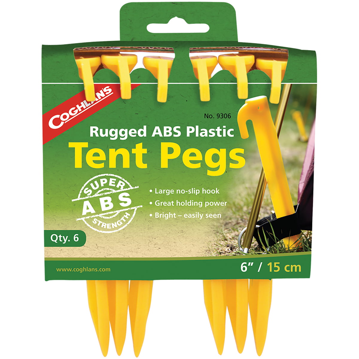 Coghlan's Rugged ABS Plastic 6" Tent Pegs (6 Pack), Survival Camping Stakes