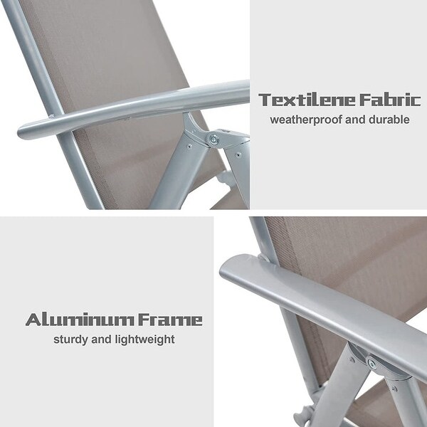 2Pcs Aluminum Adjustable Reclining Patio Folding Chairs - 22