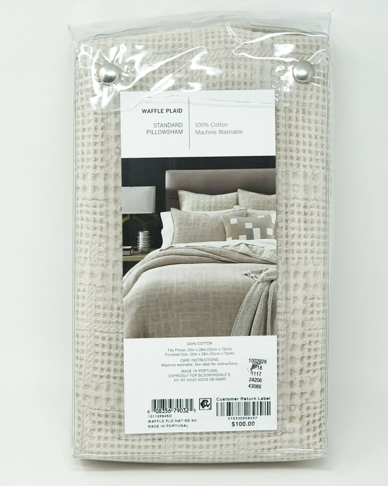 Oake Bedding Waffle Plaid Collection 100% Cotton Pillow Sham - STANDARD- Natural