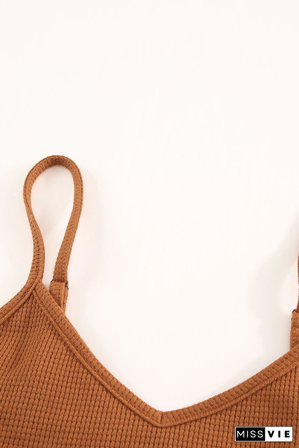 Brown Waffle Knit Skinny Fit Spaghetti Strap Crop Cami Top