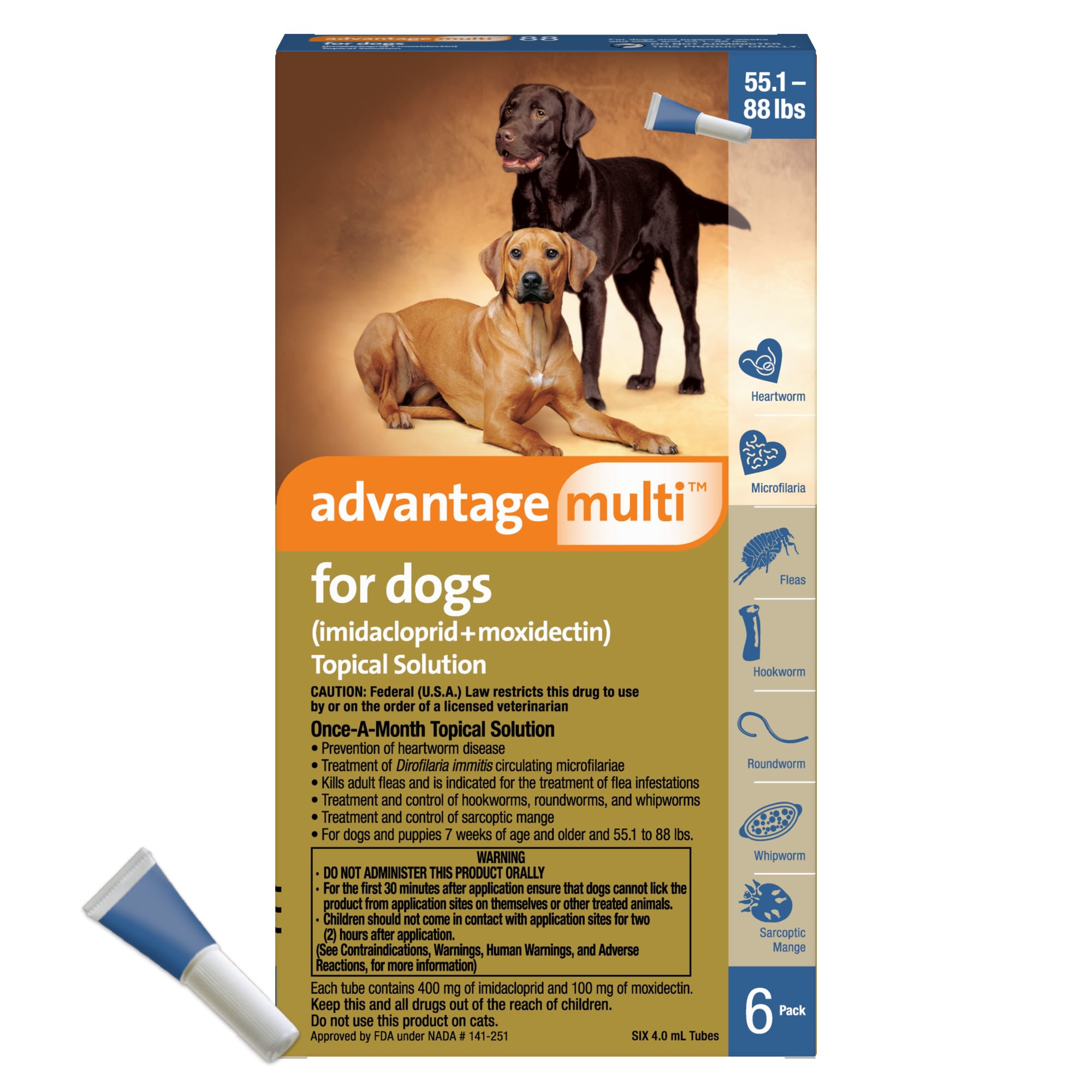 Advantage Multi Topical Solution for Dogs 55.1 to 88 lbs， 6 Month Supply