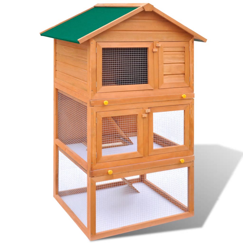 Outdoor Hutch Small Animal House Pet Cage 3 Layers Wood