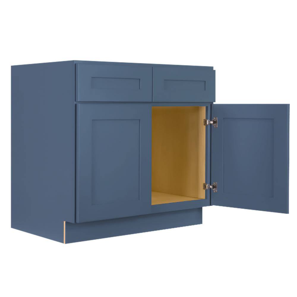 LIFEART CABINETRY Lancaster Blue Plywood Shaker Stock Assembled Sink Base Kitchen Cabinet with Soft Close Doors 36 in. W x 24 in. D ALB-SB36