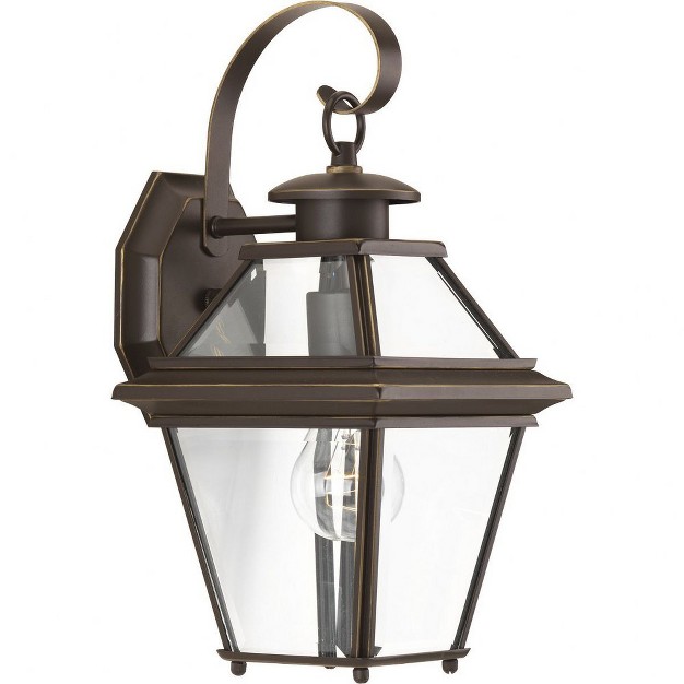 Progress Lighting Burlington 1 light Outdoor Wall Lantern In Antique Bronze Clear Beveled Glass Shade